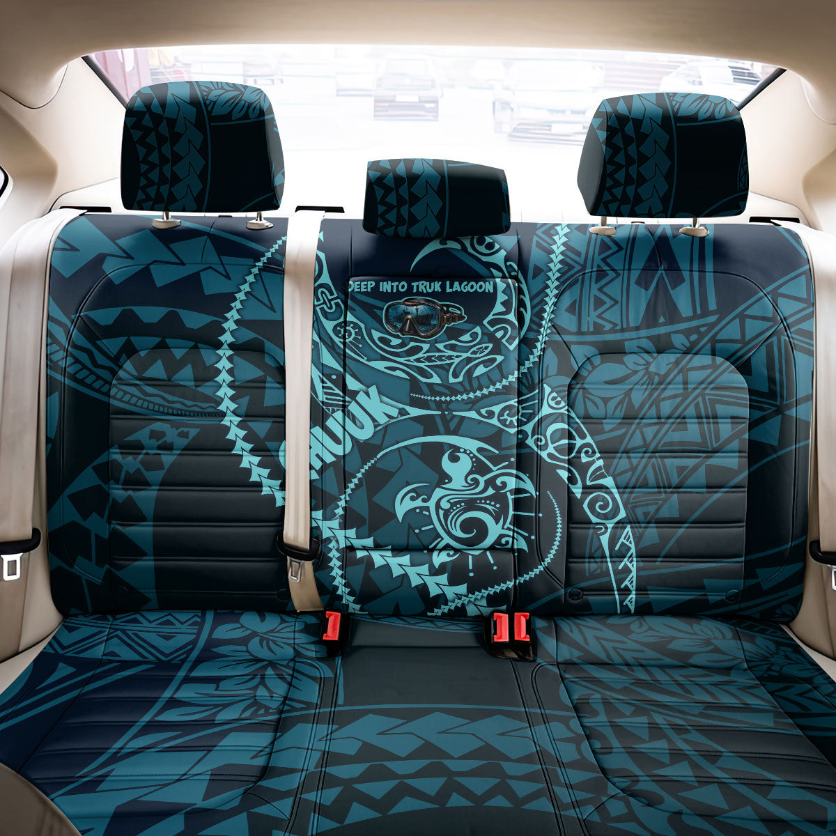 Chuuk Deep Into Truk Lagoon Back Car Seat Cover Polynesian Tribal Pattern Wreck Diving Teal Ship Art TS04 - Polynesian Pride