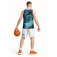 Chuuk Deep Into Truk Lagoon Basketball Jersey Polynesian Tribal Pattern Wreck Diving Teal Ship Art TS04 - Polynesian Pride