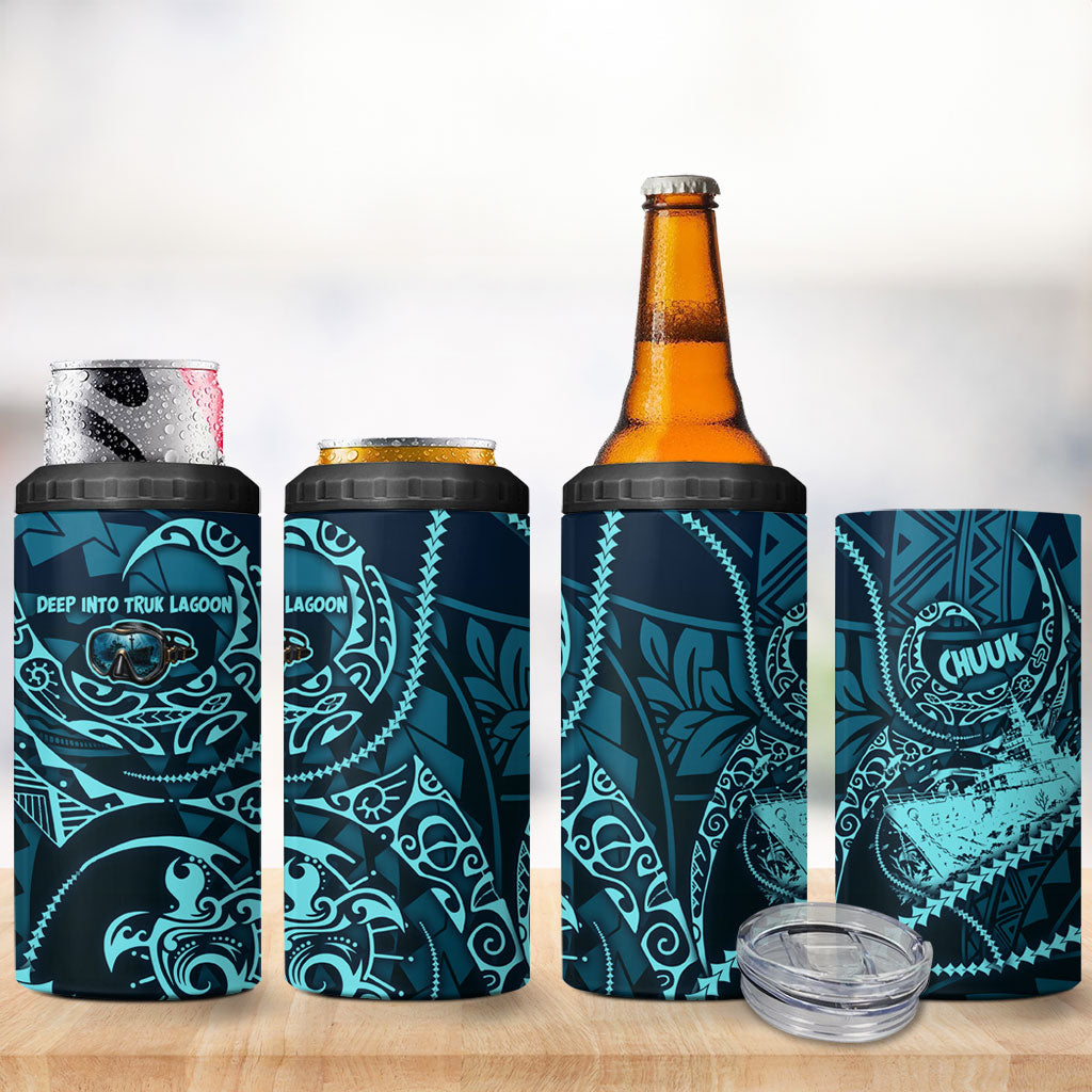 Chuuk Deep Into Truk Lagoon 4 in 1 Can Cooler Tumbler Polynesian Tribal Pattern Wreck Diving Teal Ship Art TS04 - Polynesian Pride