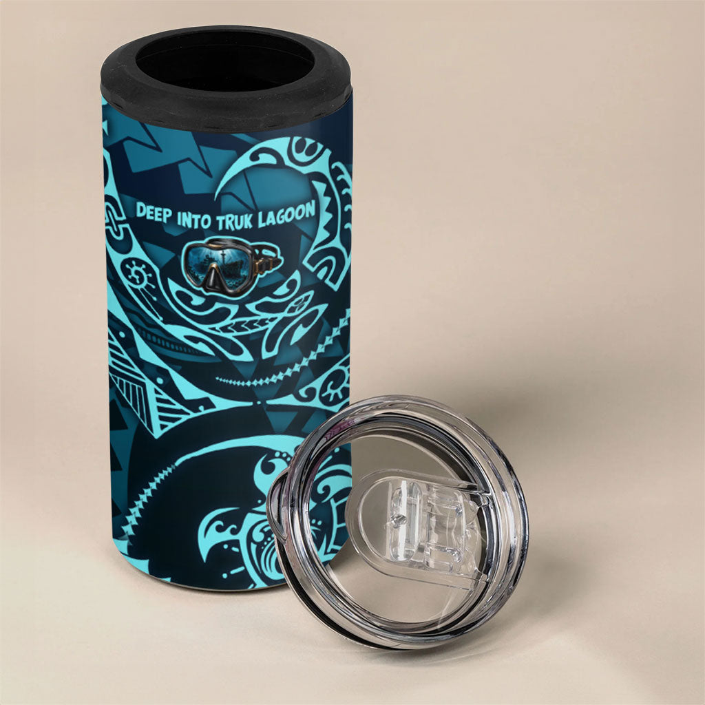 Chuuk Deep Into Truk Lagoon 4 in 1 Can Cooler Tumbler Polynesian Tribal Pattern Wreck Diving Teal Ship Art TS04 - Polynesian Pride