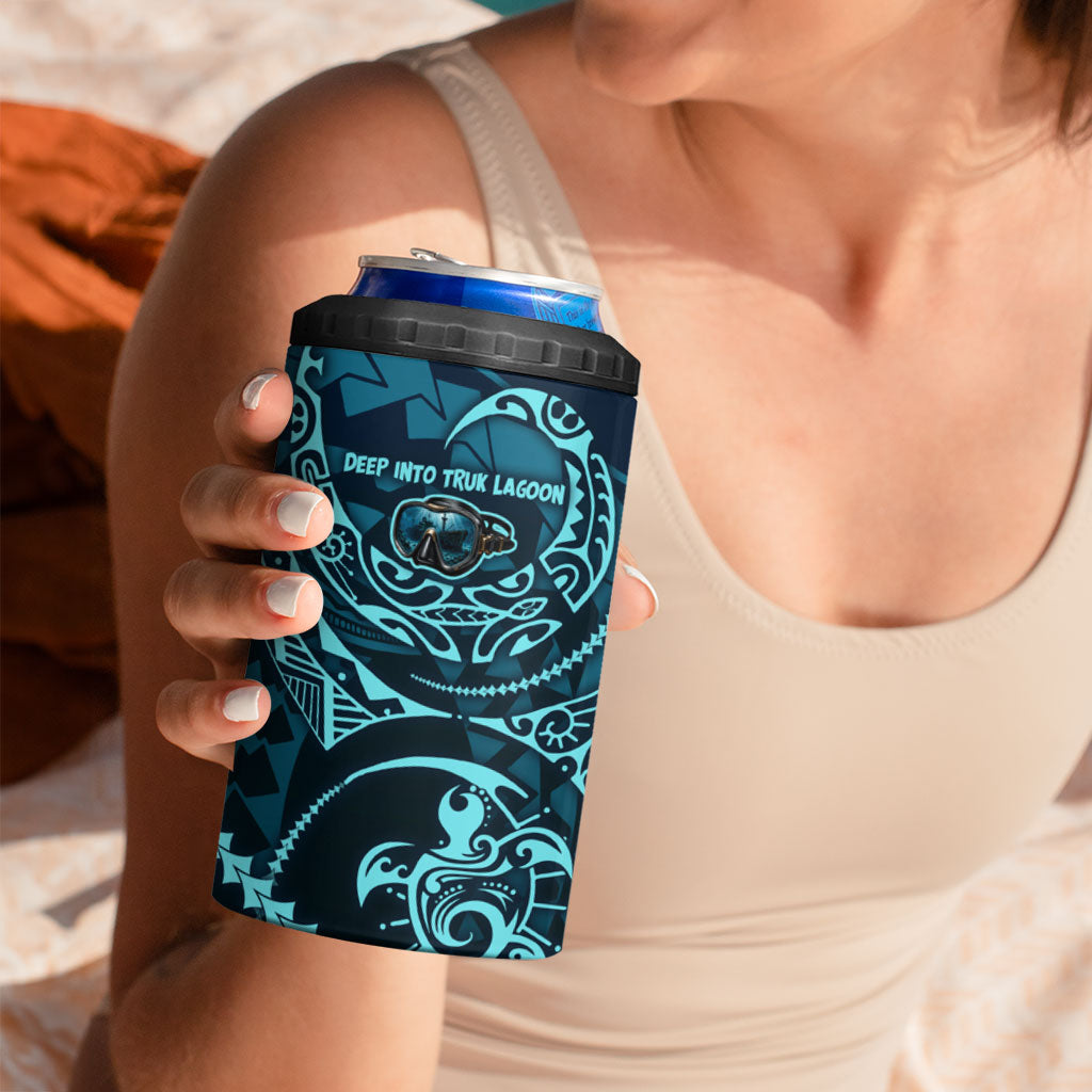 Chuuk Deep Into Truk Lagoon 4 in 1 Can Cooler Tumbler Polynesian Tribal Pattern Wreck Diving Teal Ship Art TS04 - Polynesian Pride