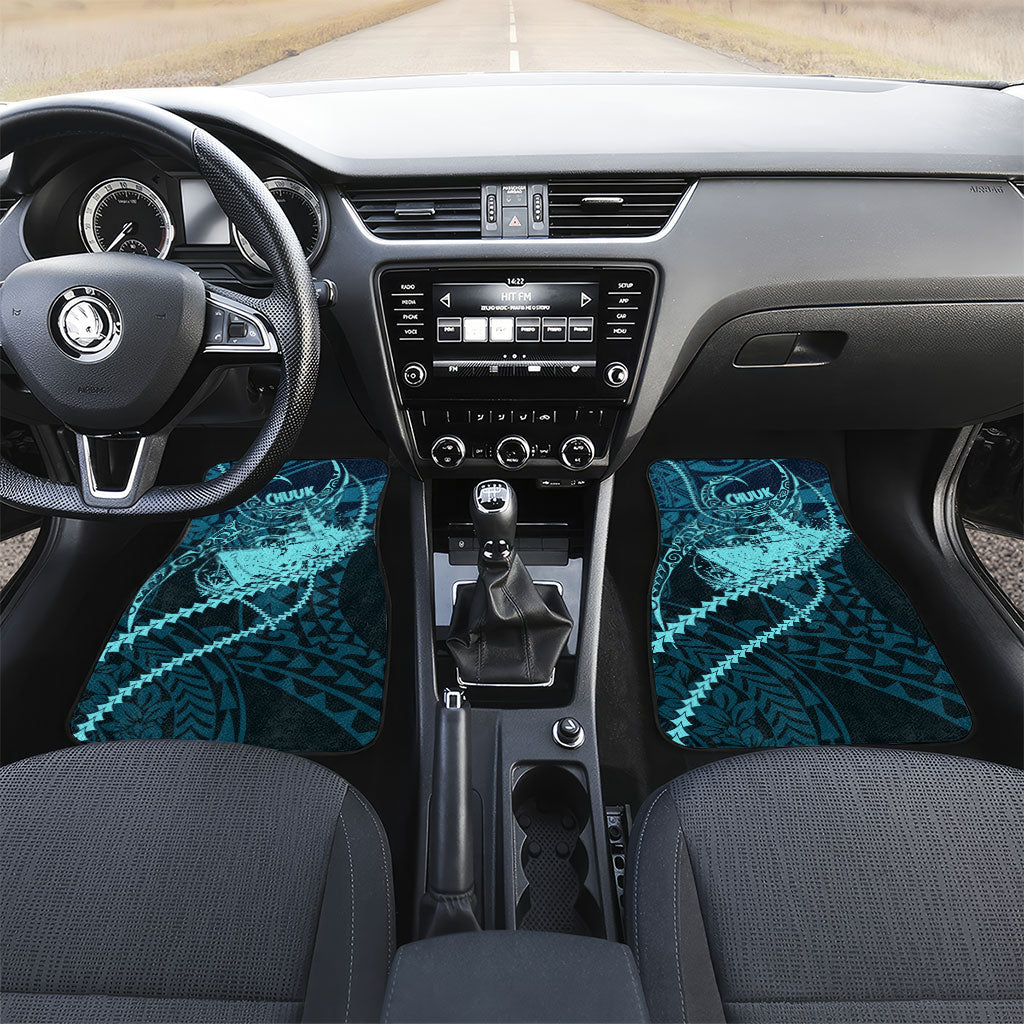 Chuuk Deep Into Truk Lagoon Car Mats Polynesian Tribal Pattern Wreck Diving Teal Ship Art TS04 Set 2pcs - Front Blue Black - Polynesian Pride