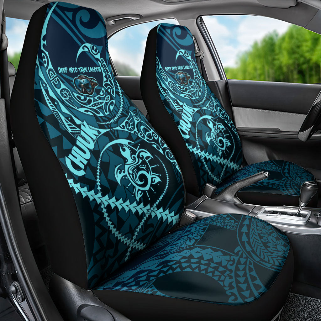 Chuuk Deep Into Truk Lagoon Car Seat Cover Polynesian Tribal Pattern Wreck Diving Teal Ship Art TS04 - Polynesian Pride