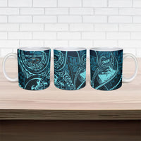 Chuuk Deep Into Truk Lagoon Ceramic Mug Polynesian Tribal Pattern Wreck Diving Teal Ship Art