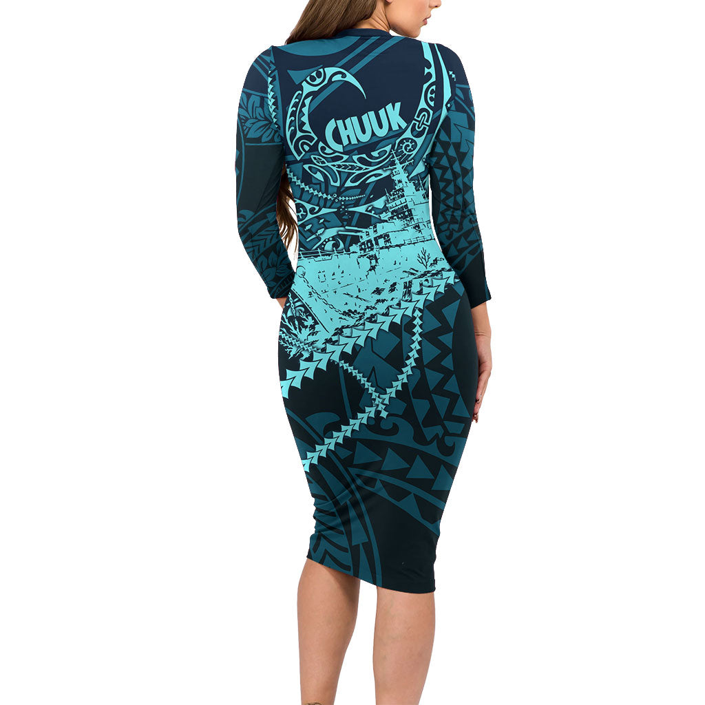 Chuuk Deep Into Truk Lagoon Family Matching Long Sleeve Bodycon Dress and Hawaiian Shirt Polynesian Tribal Pattern Wreck Diving Teal Ship Art TS04 - Polynesian Pride