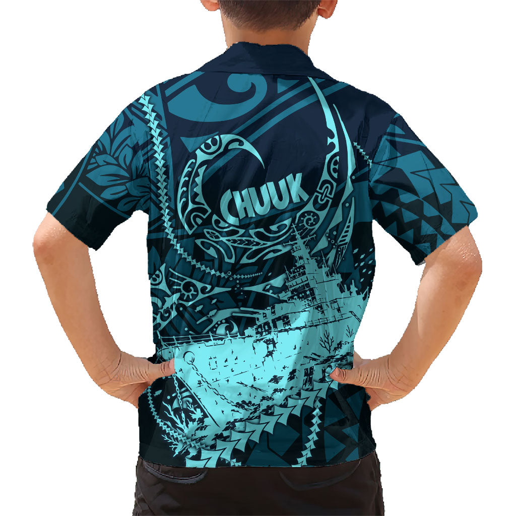 Chuuk Deep Into Truk Lagoon Family Matching Short Sleeve Bodycon Dress and Hawaiian Shirt Polynesian Tribal Pattern Wreck Diving Teal Ship Art TS04 - Polynesian Pride