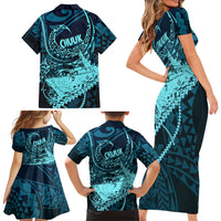 Chuuk Deep Into Truk Lagoon Family Matching Short Sleeve Bodycon Dress and Hawaiian Shirt Polynesian Tribal Pattern Wreck Diving Teal Ship Art TS04 - Polynesian Pride
