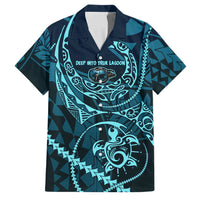 Chuuk Deep Into Truk Lagoon Family Matching Short Sleeve Bodycon Dress and Hawaiian Shirt Polynesian Tribal Pattern Wreck Diving Teal Ship Art TS04 Dad's Shirt - Short Sleeve Blue Black - Polynesian Pride