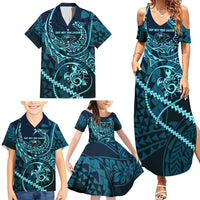 Chuuk Deep Into Truk Lagoon Family Matching Summer Maxi Dress and Hawaiian Shirt Polynesian Tribal Pattern Wreck Diving Teal Ship Art