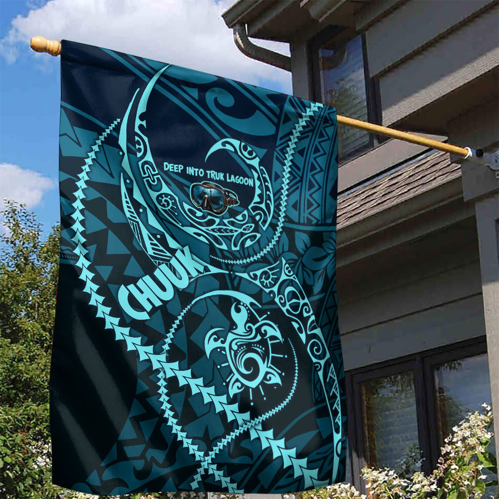Chuuk Deep Into Truk Lagoon Garden Flag Polynesian Tribal Pattern Wreck Diving Teal Ship Art TS04 - Polynesian Pride