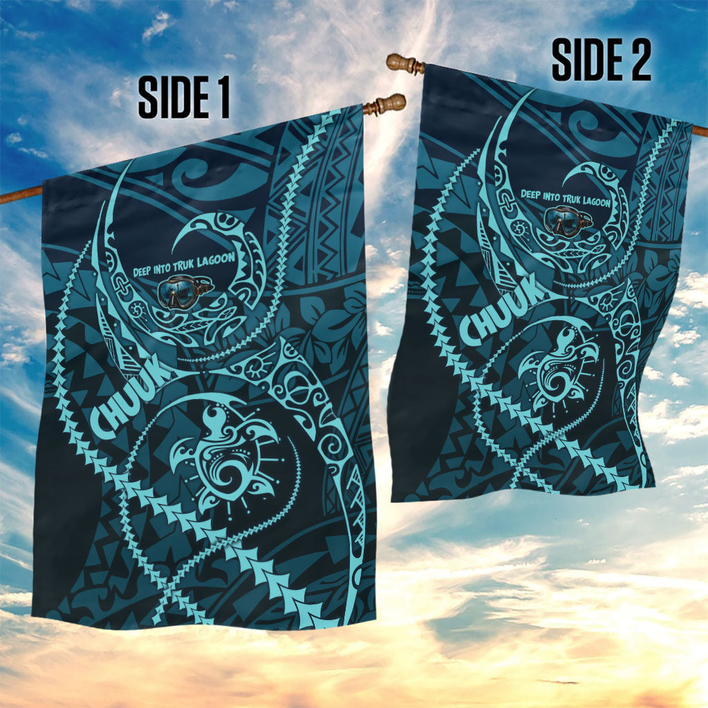 Chuuk Deep Into Truk Lagoon Garden Flag Polynesian Tribal Pattern Wreck Diving Teal Ship Art TS04 - Polynesian Pride