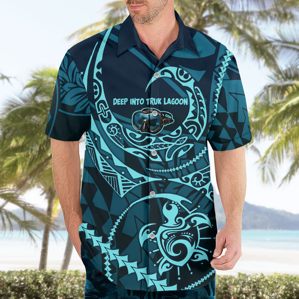 Chuuk Deep Into Truk Lagoon Hawaiian Shirt Polynesian Tribal Pattern Wreck Diving Teal Ship Art TS04 - Polynesian Pride