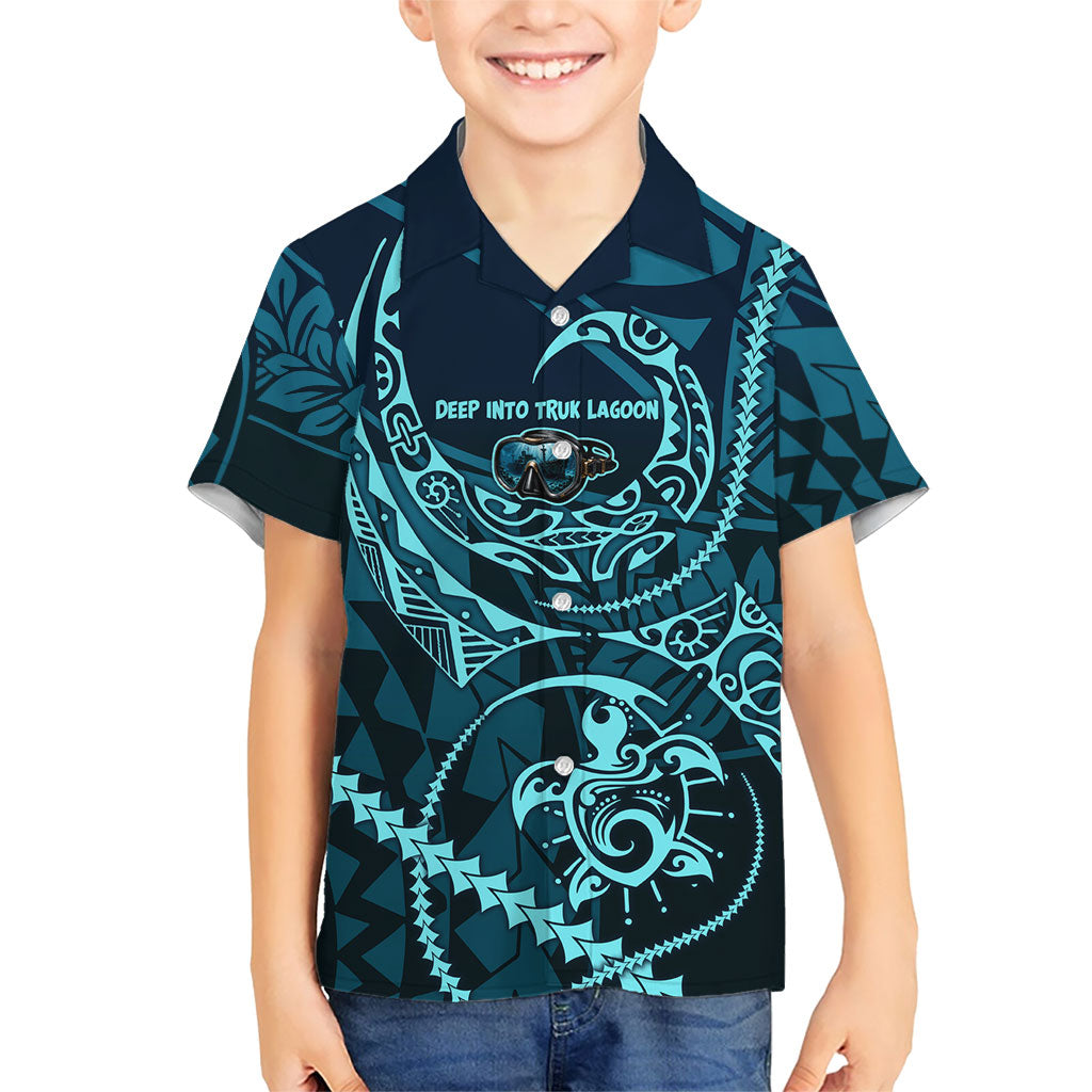 Chuuk Deep Into Truk Lagoon Hawaiian Shirt Polynesian Tribal Pattern Wreck Diving Teal Ship Art TS04 - Polynesian Pride