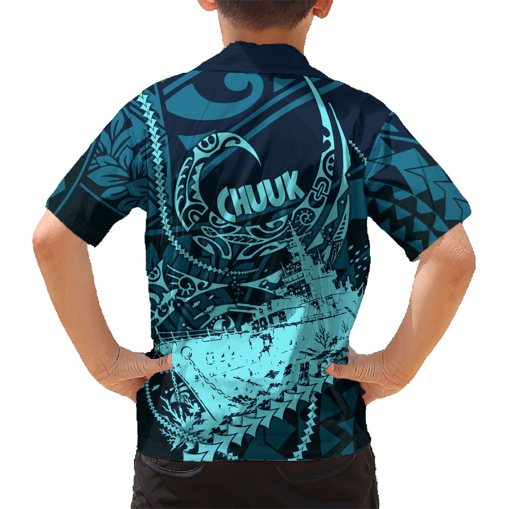 Chuuk Deep Into Truk Lagoon Hawaiian Shirt Polynesian Tribal Pattern Wreck Diving Teal Ship Art TS04 - Polynesian Pride