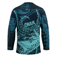 Chuuk Deep Into Truk Lagoon Hockey Jersey Polynesian Tribal Pattern Wreck Diving Teal Ship Art TS04 - Polynesian Pride