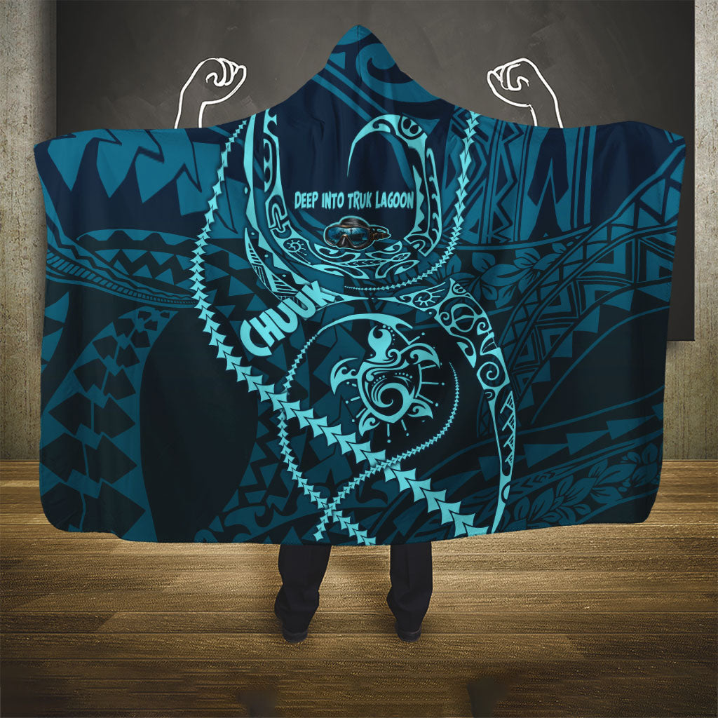 Chuuk Deep Into Truk Lagoon Hooded Blanket Polynesian Tribal Pattern Wreck Diving Teal Ship Art TS04 - Polynesian Pride