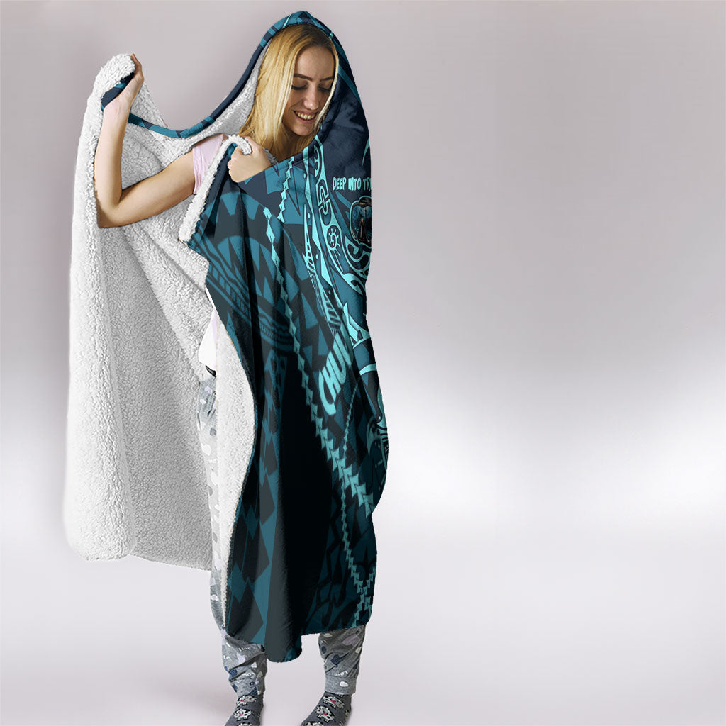 Chuuk Deep Into Truk Lagoon Hooded Blanket Polynesian Tribal Pattern Wreck Diving Teal Ship Art TS04 - Polynesian Pride