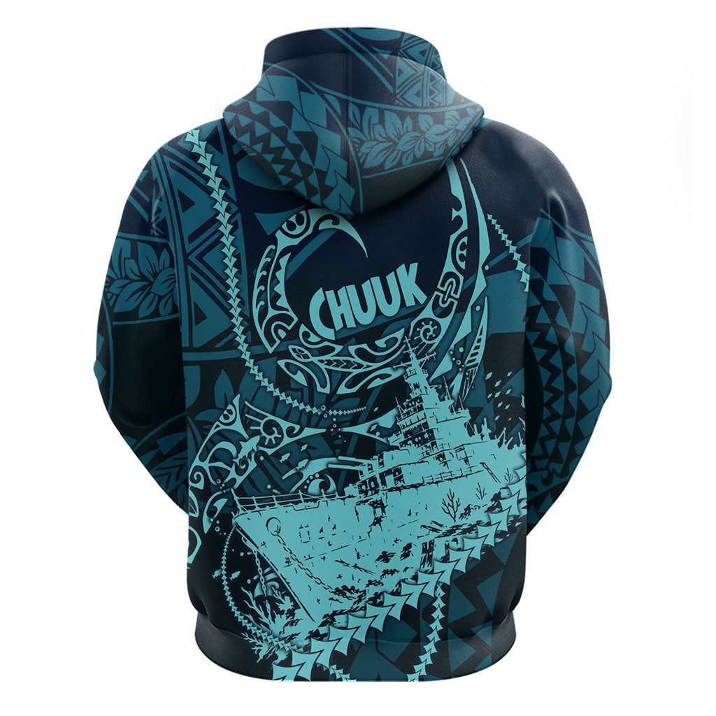 Chuuk Deep Into Truk Lagoon Hoodie Polynesian Tribal Pattern Wreck Diving Teal Ship Art TS04 - Polynesian Pride