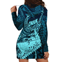 Chuuk Deep Into Truk Lagoon Hoodie Dress Polynesian Tribal Pattern Wreck Diving Teal Ship Art TS04 - Polynesian Pride
