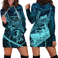 Chuuk Deep Into Truk Lagoon Hoodie Dress Polynesian Tribal Pattern Wreck Diving Teal Ship Art TS04 - Polynesian Pride