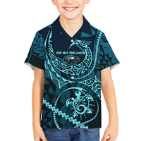 Chuuk Deep Into Truk Lagoon Kid Hawaiian Shirt Polynesian Tribal Pattern Wreck Diving Teal Ship Art TS04 Kid Blue Black - Polynesian Pride
