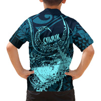 Chuuk Deep Into Truk Lagoon Kid Hawaiian Shirt Polynesian Tribal Pattern Wreck Diving Teal Ship Art TS04 - Polynesian Pride