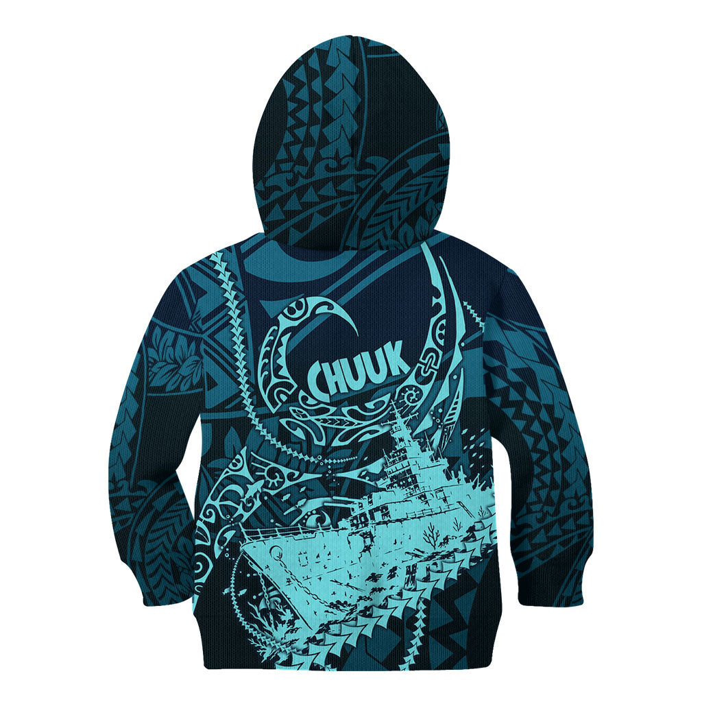 Chuuk Deep Into Truk Lagoon Kid Hoodie Polynesian Tribal Pattern Wreck Diving Teal Ship Art TS04 - Polynesian Pride