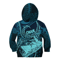 Chuuk Deep Into Truk Lagoon Kid Hoodie Polynesian Tribal Pattern Wreck Diving Teal Ship Art TS04 - Polynesian Pride