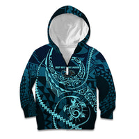 Chuuk Deep Into Truk Lagoon Kid Hoodie Polynesian Tribal Pattern Wreck Diving Teal Ship Art TS04 Zip Hoodie Blue Black - Polynesian Pride