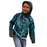 Chuuk Deep Into Truk Lagoon Kid Hoodie Polynesian Tribal Pattern Wreck Diving Teal Ship Art TS04 - Polynesian Pride