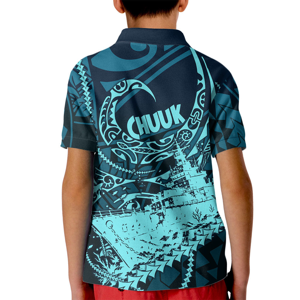 Chuuk Deep Into Truk Lagoon Kid Polo Shirt Polynesian Tribal Pattern Wreck Diving Teal Ship Art TS04 - Polynesian Pride