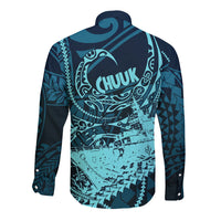 Chuuk Deep Into Truk Lagoon Long Sleeve Button Shirt Polynesian Tribal Pattern Wreck Diving Teal Ship Art TS04 - Polynesian Pride