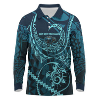 Chuuk Deep Into Truk Lagoon Long Sleeve Polo Shirt Polynesian Tribal Pattern Wreck Diving Teal Ship Art TS04 Blue Black - Polynesian Pride