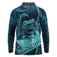Chuuk Deep Into Truk Lagoon Long Sleeve Polo Shirt Polynesian Tribal Pattern Wreck Diving Teal Ship Art TS04 - Polynesian Pride