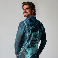 Chuuk Deep Into Truk Lagoon Long Sleeve Polo Shirt Polynesian Tribal Pattern Wreck Diving Teal Ship Art TS04 - Polynesian Pride