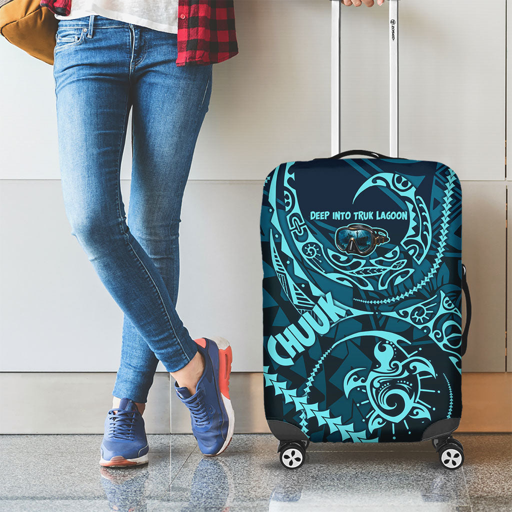 Chuuk Deep Into Truk Lagoon Luggage Cover Polynesian Tribal Pattern Wreck Diving Teal Ship Art TS04 - Polynesian Pride