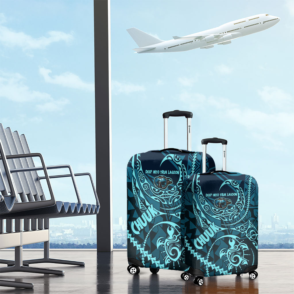 Chuuk Deep Into Truk Lagoon Luggage Cover Polynesian Tribal Pattern Wreck Diving Teal Ship Art TS04 - Polynesian Pride