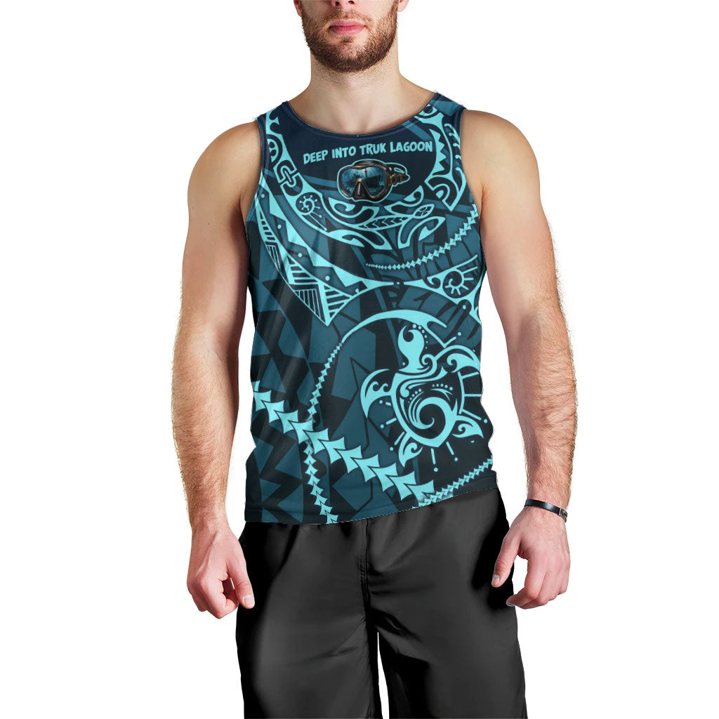 Chuuk Deep Into Truk Lagoon Men Tank Top Polynesian Tribal Pattern Wreck Diving Teal Ship Art TS04 - Polynesian Pride