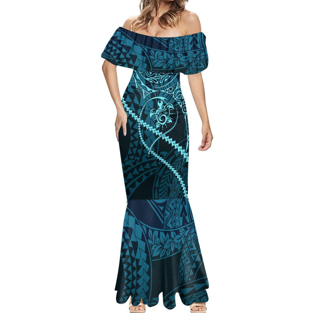 Chuuk Deep Into Truk Lagoon Mermaid Dress Polynesian Tribal Pattern Wreck Diving Teal Ship Art TS04 - Polynesian Pride
