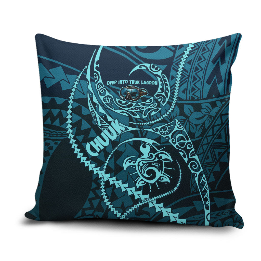 Chuuk Deep Into Truk Lagoon Pillow Cover Polynesian Tribal Pattern Wreck Diving Teal Ship Art TS04 Blue Black - Polynesian Pride