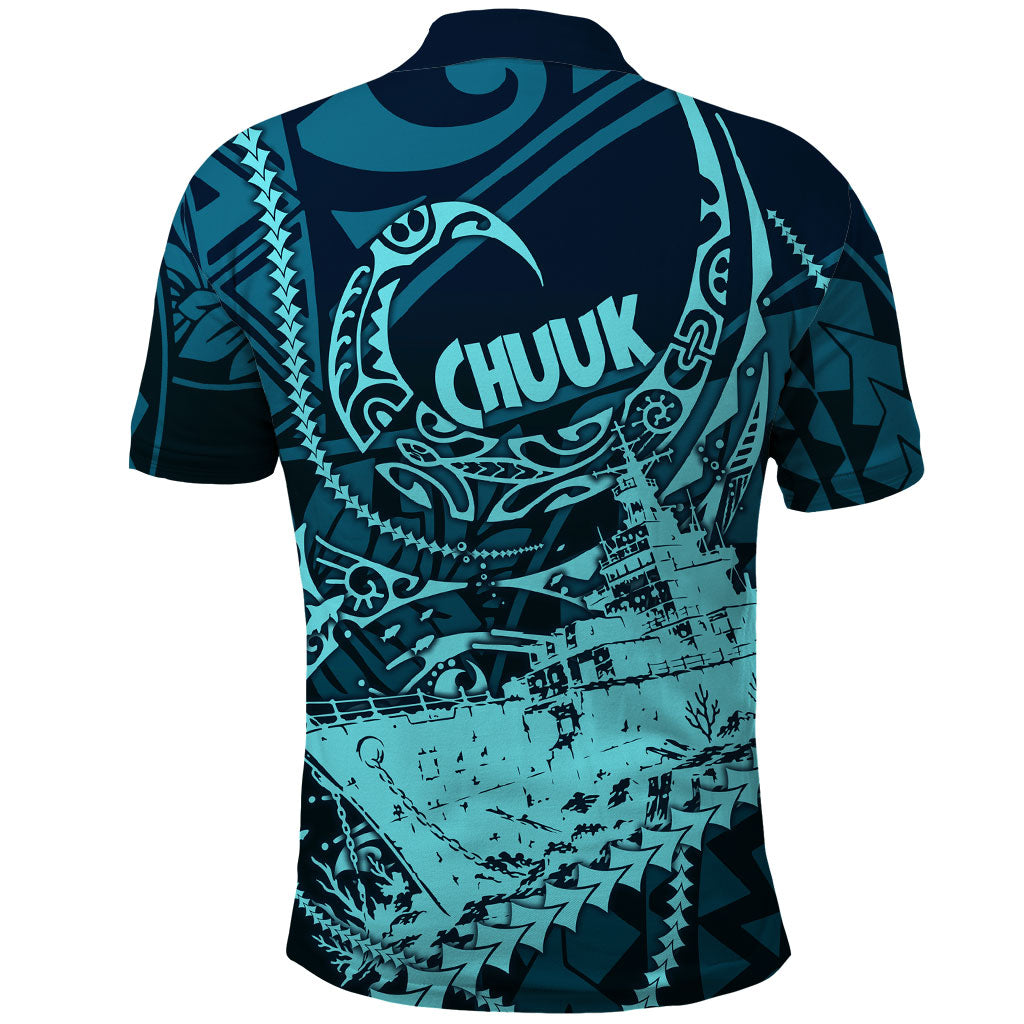 Chuuk Deep Into Truk Lagoon Polo Shirt Polynesian Tribal Pattern Wreck Diving Teal Ship Art TS04 - Polynesian Pride