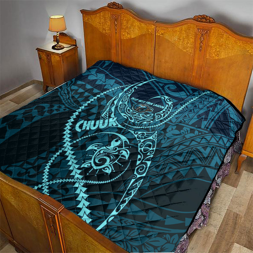 Chuuk Deep Into Truk Lagoon Quilt Polynesian Tribal Pattern Wreck Diving Teal Ship Art