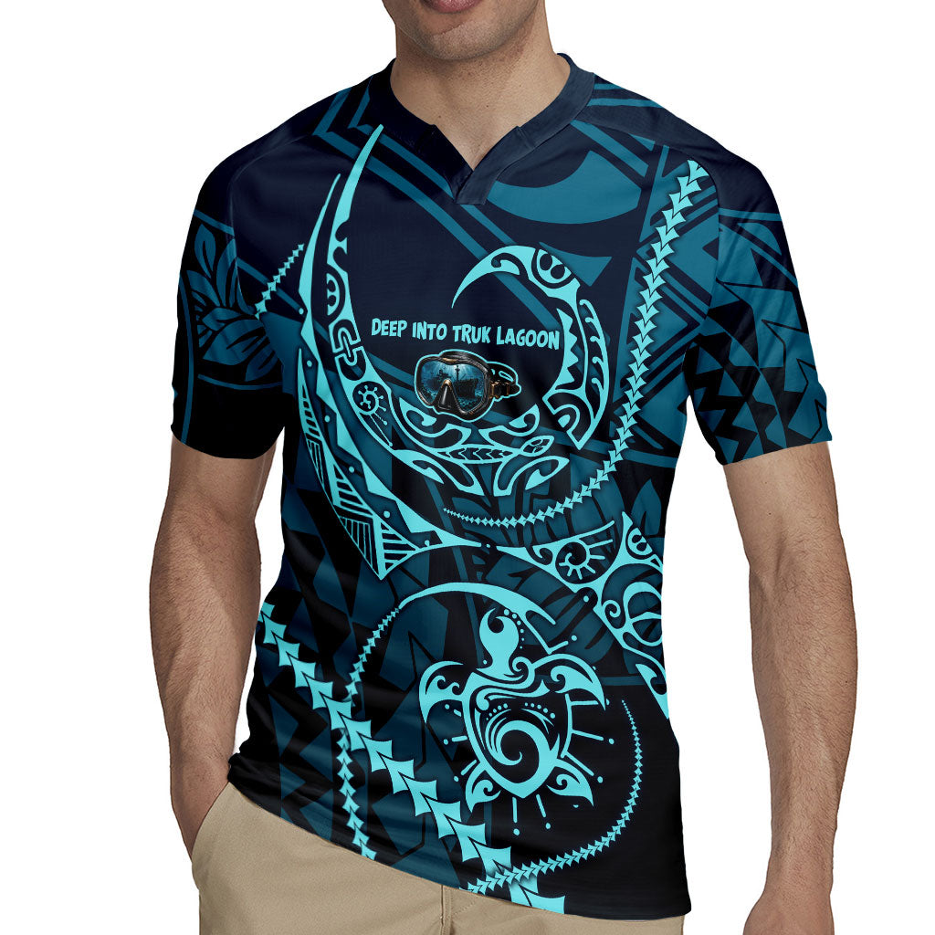 Chuuk Deep Into Truk Lagoon Rugby Jersey Polynesian Tribal Pattern Wreck Diving Teal Ship Art TS04 - Polynesian Pride