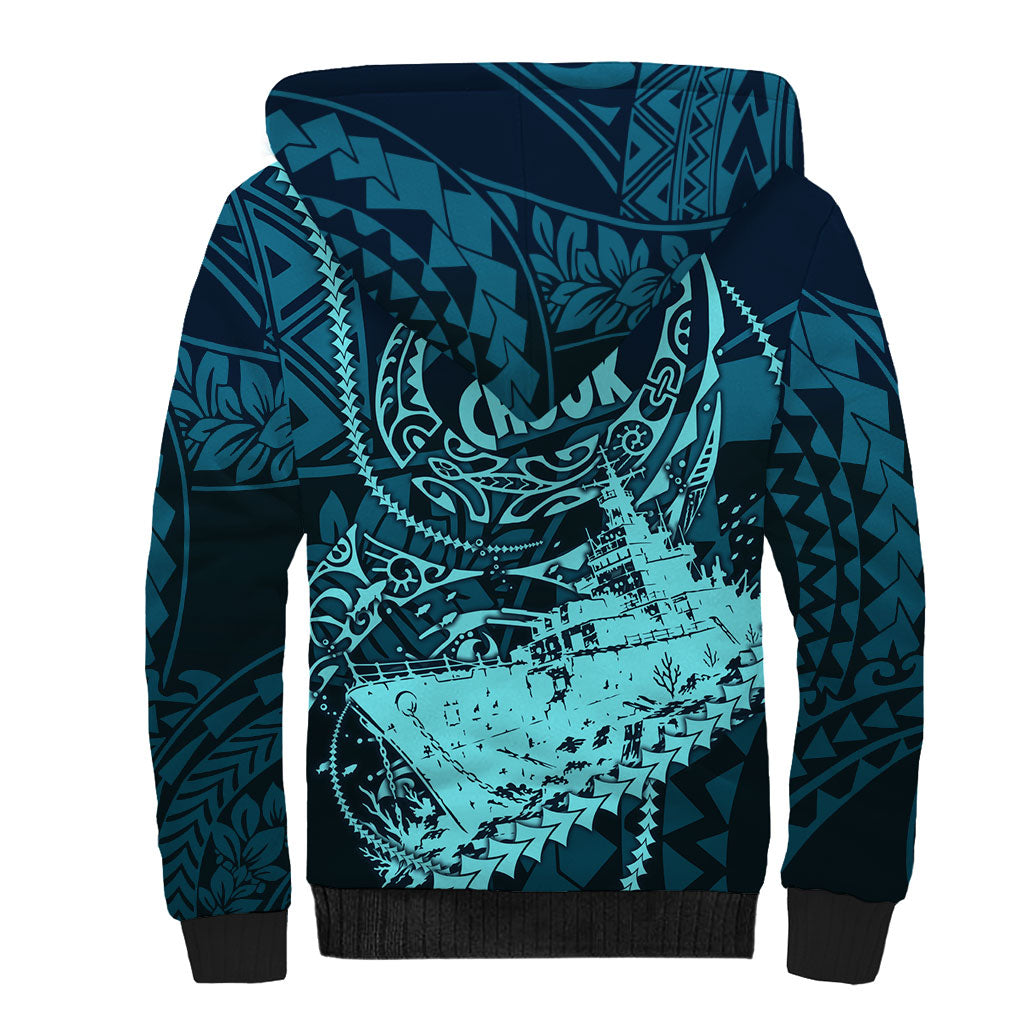 Chuuk Deep Into Truk Lagoon Sherpa Hoodie Polynesian Tribal Pattern Wreck Diving Teal Ship Art TS04 - Polynesian Pride