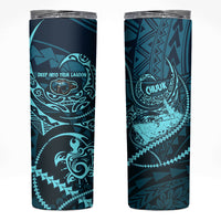 Chuuk Deep Into Truk Lagoon Skinny Tumbler Polynesian Tribal Pattern Wreck Diving Teal Ship Art TS04 Blue Black - Polynesian Pride