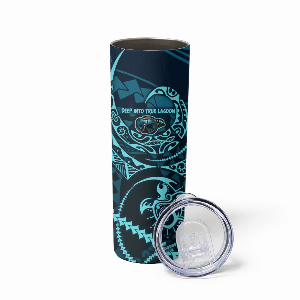Chuuk Deep Into Truk Lagoon Skinny Tumbler Polynesian Tribal Pattern Wreck Diving Teal Ship Art TS04 - Polynesian Pride