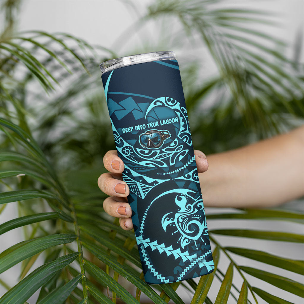 Chuuk Deep Into Truk Lagoon Skinny Tumbler Polynesian Tribal Pattern Wreck Diving Teal Ship Art TS04 - Polynesian Pride