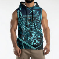 Chuuk Deep Into Truk Lagoon Sleeveless Hoodie Polynesian Tribal Pattern Wreck Diving Teal Ship Art TS04 - Polynesian Pride