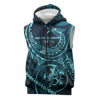 Chuuk Deep Into Truk Lagoon Sleeveless Zip Hoodie Polynesian Tribal Pattern Wreck Diving Teal Ship Art TS04 Blue Black - Polynesian Pride