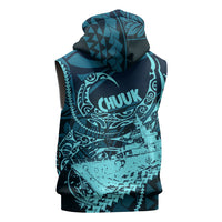Chuuk Deep Into Truk Lagoon Sleeveless Zip Hoodie Polynesian Tribal Pattern Wreck Diving Teal Ship Art TS04 - Polynesian Pride